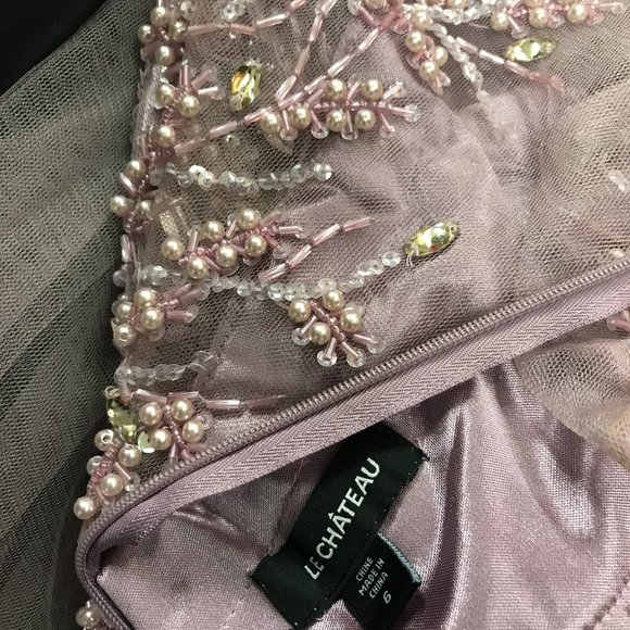 Le Chateau formal wedding bridesmaid gown dress embellished floral beaded tulle - Picture 13 of 13